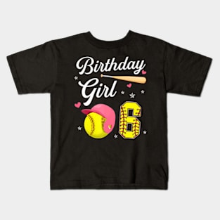 6Th Birthday Softball Player Themed Girls Six 6 Years Old Kids T-Shirt